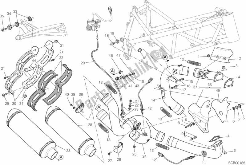 All parts for the Exhaust System of the Ducati Streetfighter 848 USA 2012